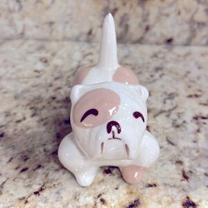 Antique Cleminsons Pottery Bulldog Dog Ring Holder MidCentury California Ceramic